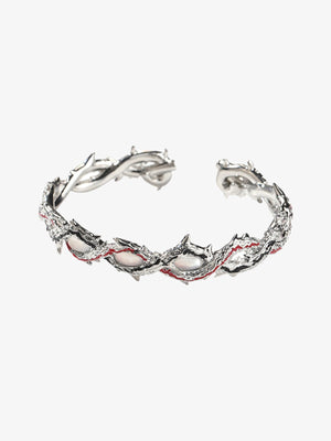 Thorn Cuff Bracelet with Pink Stones – Silver, front view | XoKool