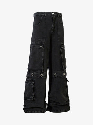 Black Cargo Jeans with Grommet Knee Bands – flat front | XoKool