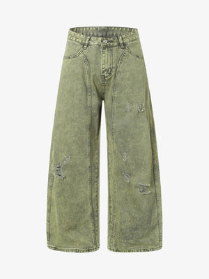 Ripped Cropped Barrel Jeans in Acid Green or Blue – Acid Green flat front | XoKool
