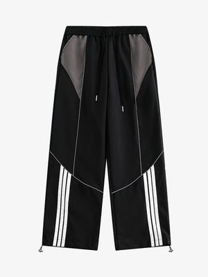 Wide Leg Trainingshose mit Kontrasteinsätzen – Schwarz, Vorderseite flach | XoKool