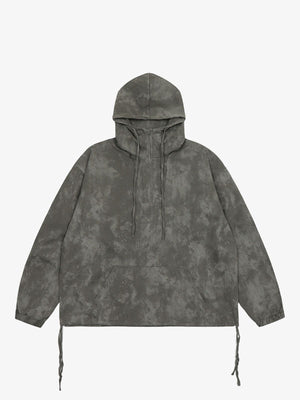 Waffelstruktur Anorak Pullover mit Kapuze – Olivgrau, Vorderansicht | XoKool