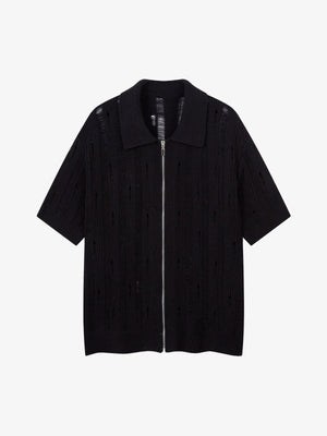 Cleanfit Black Knit Zip-Up Short-Sleeve Shirt - thumbnail 1