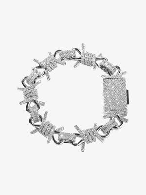 Iced Barbed Wire Bracelet in Silver-Tone – bracelet, flat front | XoKool