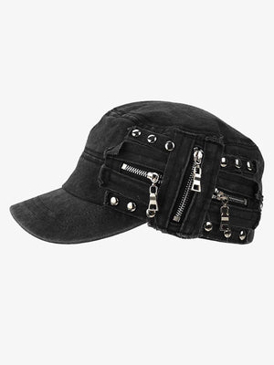 Washed Rivet Zipper Flat Top Cap - thumbnail 1