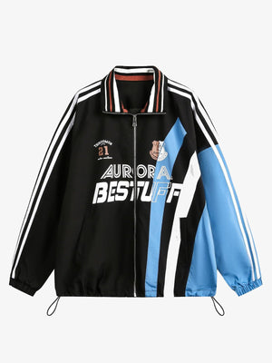 90s Color Block Windbreaker in Schwarz und Blau – Schwarz/Blau, Vorderansicht | XoKool