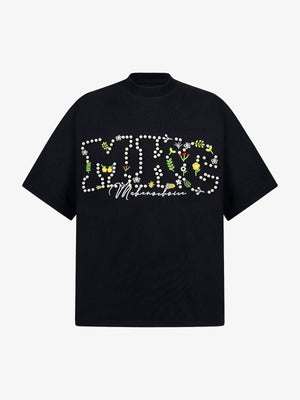 Oversized Embroidered Floral Letter T-Shirt - thumbnail 1