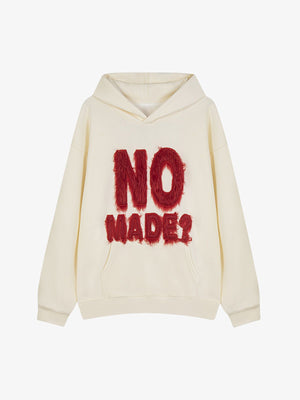 Fuzzy Letter Hoodie mit Kunstfell-Applikation – Creme, Vorderansicht | XoKool