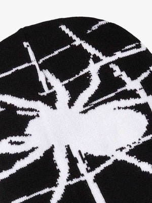 Spider Web Jacquard Knit Beanie – Black/White, knit close-up | XoKool