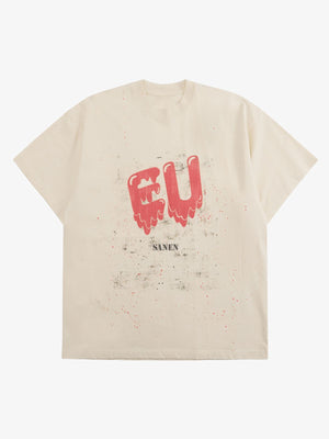 Cremefarbenes Drip Graphic T-Shirt mit Farbspritzern – Creme, Vorderansicht | XoKool