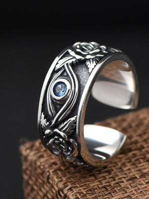 Evil Eye Rose Ring in Antique Silver-Tone – Antique Silver, angled view | XoKool