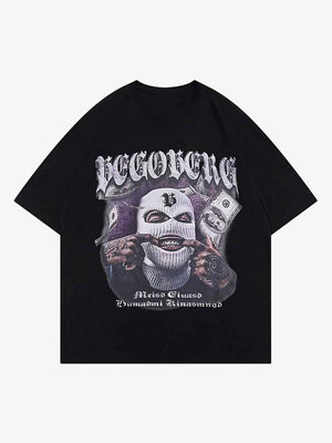 Skimasken Hip Hop Graphic T-Shirt – Schwarz, Vorderansicht | XoKool