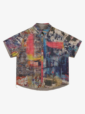 Wendehemd Braun Gingham mit Abstract-Print – Print-Seite, Vorderansicht | XoKool