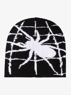 Spider Web Jacquard Knit Beanie – Black/White, front view | XoKool