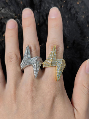 Iced Lightning Bolt Ring – both on fingers | XoKool