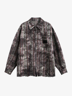 Vintage Plaid Tie-Dye Long Sleeve Shirt - thumbnail 1