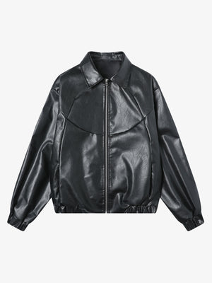 Patchwork Pu Leather Motorcycle Jacket - thumbnail 1