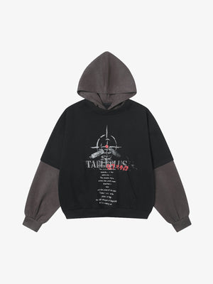 Cropped Zweifarbiger Hoodie mit Kapuze in Wildleder-Optik – Schwarz, Vorderansicht | XoKool