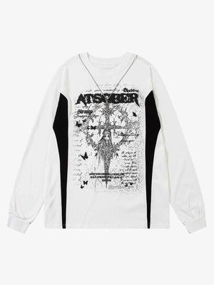 Weißes Longsleeve mit Dornenkreuz-Saint-Print – Weiß, Vorderansicht | XoKool