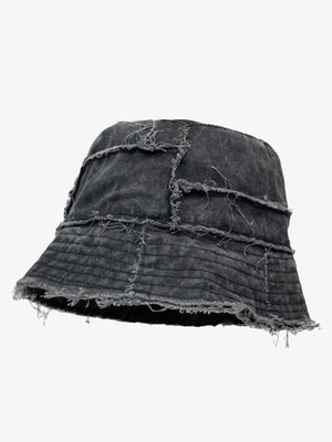 Distressed Denim Raw Edge Destroyed Bucket Hat - thumbnail 1