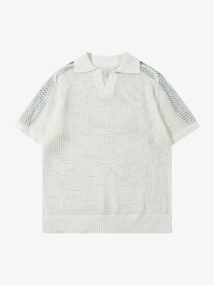 Knitted Short Sleeve Polo Sweater - thumbnail 1