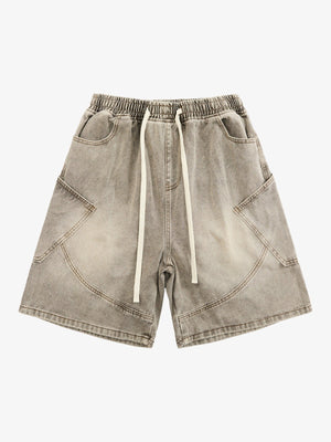 Washed Grey Jeansshorts mit Kordelzug – Washed Grey, vorne flach | XoKool