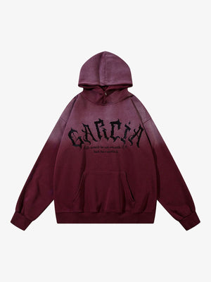 Gradient Hoodie with Gothic Letter Embroidery – Burgundy, front view | XoKool