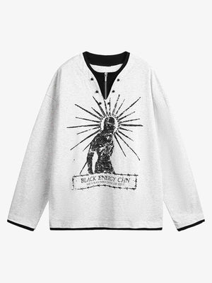 Layered Longsleeve mit Reißverschlusskragen und verschleierter Figur – Hellgrau meliert, Vorderansicht | XoKool