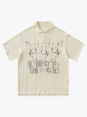 Vintage Print Lapel Short Sleeve Polo Shirt - thumbnail 1