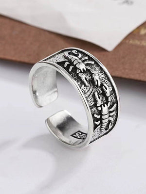 Adjustable Scorpion Ring in Antique Silver-Tone – Silver, angled view on desk | XoKool