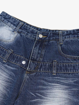 Distressed Washed Workwear Denim Shirt And Jorts Set - thumbnail 11