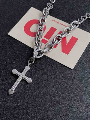 Gothic Cross Necklace on Chunky Chain – styled on card backdrop | XoKool