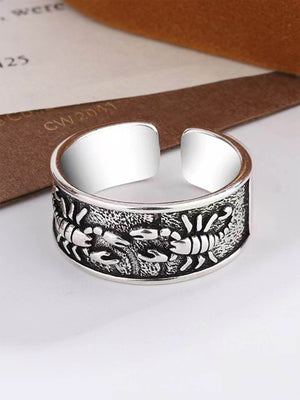 Adjustable Scorpion Ring in Antique Silver-Tone – Silver, front view on desk | XoKool