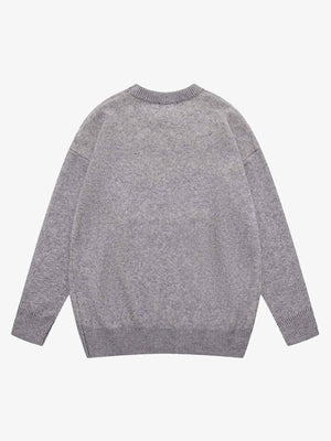 Vintage Portrait Jacquard Strick-Pullover – Grau, Rückansicht | XoKool