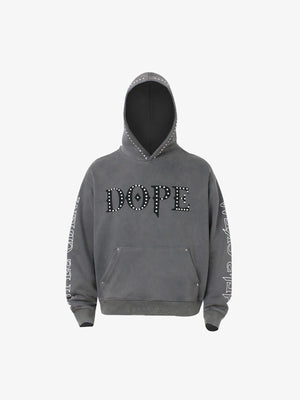 Washed Grey Hoodie mit Nieten-Buchstaben – Washed Grau, Vorderansicht | XoKool