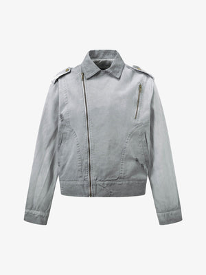 Distressed Irregular Zip Up Denim Jacket - thumbnail 2