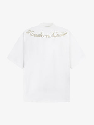 Camiseta boxy con letras cursivas de perlas – Blanco, vista frontal | XoKool
