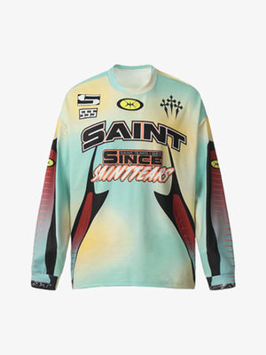 Camiseta de manga larga estilo jersey de motocross con degradado – Amarillo menta, frente plano | XoKool