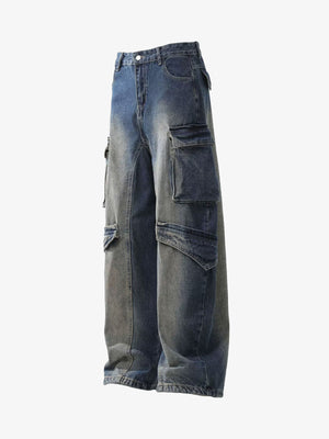 Jeans barrel cargo estilo workwear en lavado oscuro – lateral | XoKool