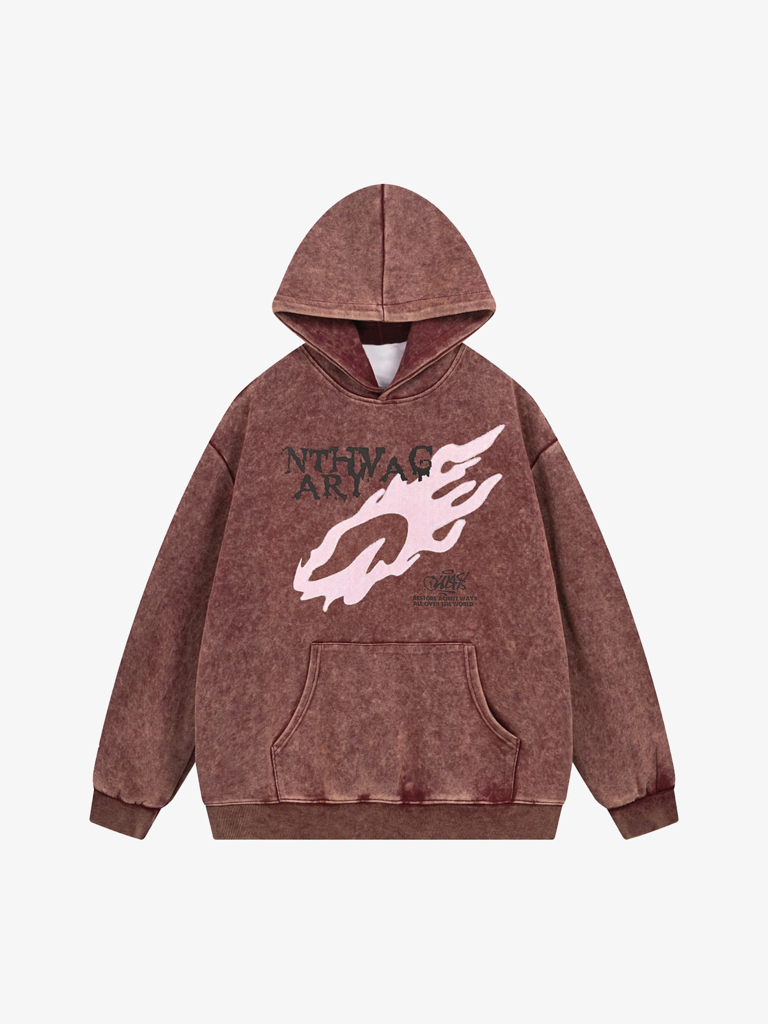 Washed Flame Printed Hooded Fleece Sweatshirt