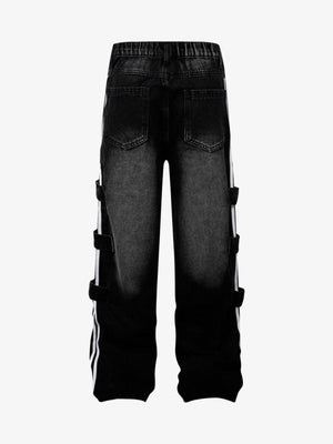 Faded Black Side Stripe Jeans with Strap Tabs – flat back | XoKool