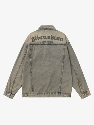 Washed Vintage Letter Print Denim Jacket - thumbnail 2
