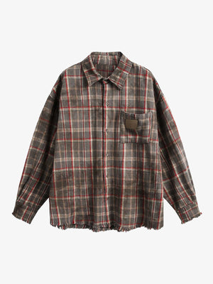 Vintage Plaid Tie-Dye Long Sleeve Shirt - thumbnail 2