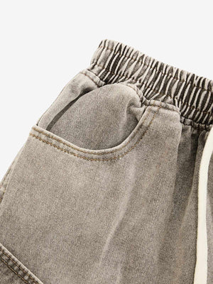 Washed Grey Jeansshorts mit Kordelzug – Tasche und Bund Detail | XoKool