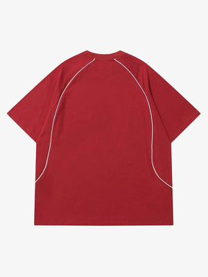 Retro Fußballtrikot T-Shirt mit Raglan-Paspel – Rot, Rückseite flach ausgelegt | XoKool