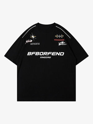 Racing Graphic Tee with Contrast Piping – Black, front view | XoKool