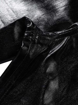 Glänzende schwarze Flared Hose mit beschichteter Oberfläche – Bund innen Nahaufnahme | XoKool