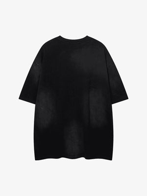 Washed Punk T-Shirt mit Nieten an den Schultern – Washed Schwarz, Rückansicht | XoKool