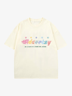 Shooting Star Graphic T-Shirt mit Puff-Print-Schriftzug – Creme, Vorderansicht | XoKool