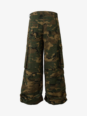 Woodland Camo Wide Leg Cargo Pants – back flat lay | XoKool