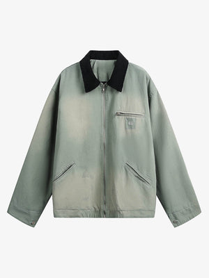 Washed Ripped Gradient Zip Up Work Jacket - thumbnail 1